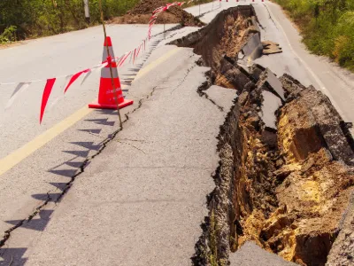 road torn apart by earthquake
