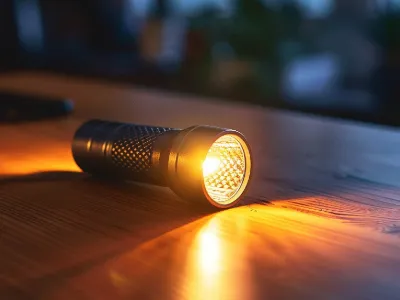 flashlight turned on inside dark room
